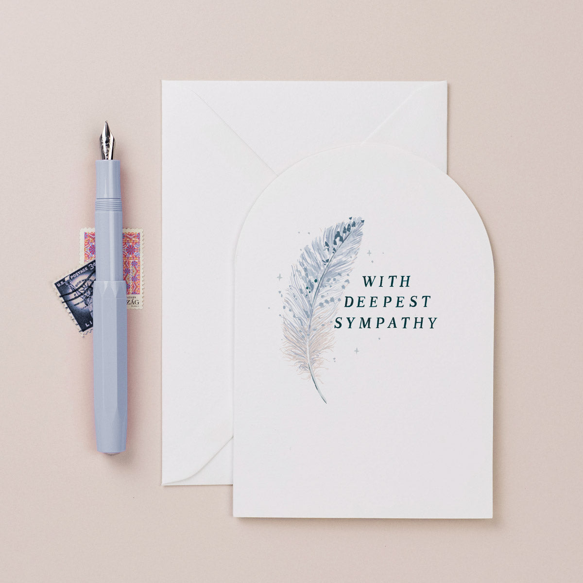 Thoughtful feather sympathy card