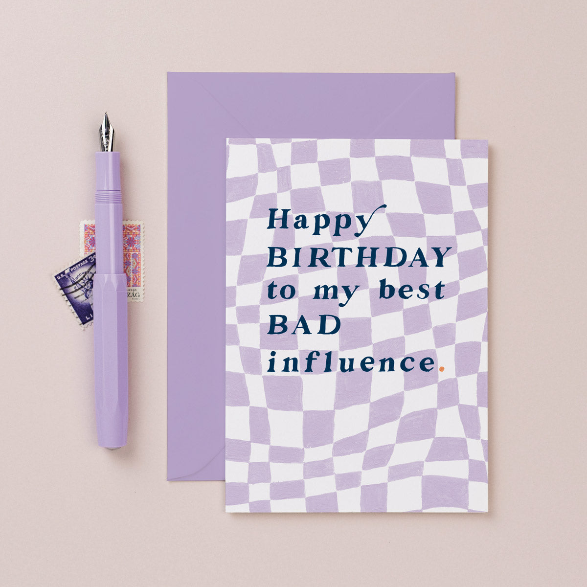 A funny birthday card with caption on a checkerboard pattern birthday card from the birthday card collection at Sister Paper Co.