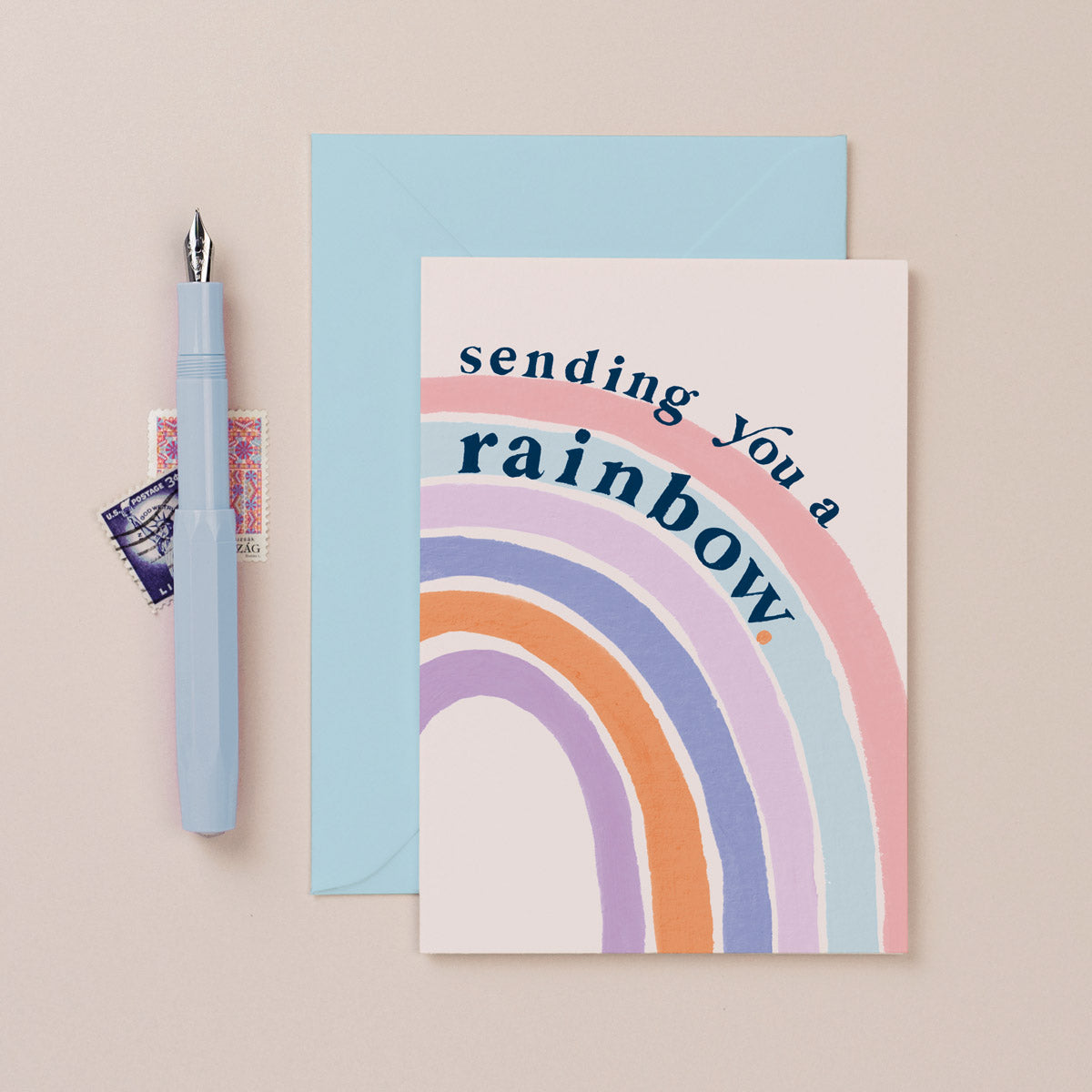 A thinking of you card with sending you a rainbow lettering on a thoughtful card from the thinking of you card collection at Sister Paper Co.