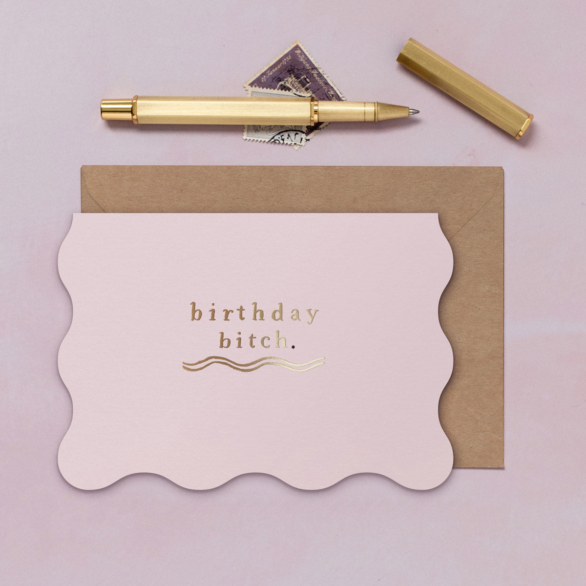 A birthday card featuring luxe stamped gold foil details from the Cosmique range of greeting cards from Sister Paper Co.