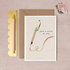 A greeting card with fountain pen artwork and with gold foil details from Sister Paper Co.