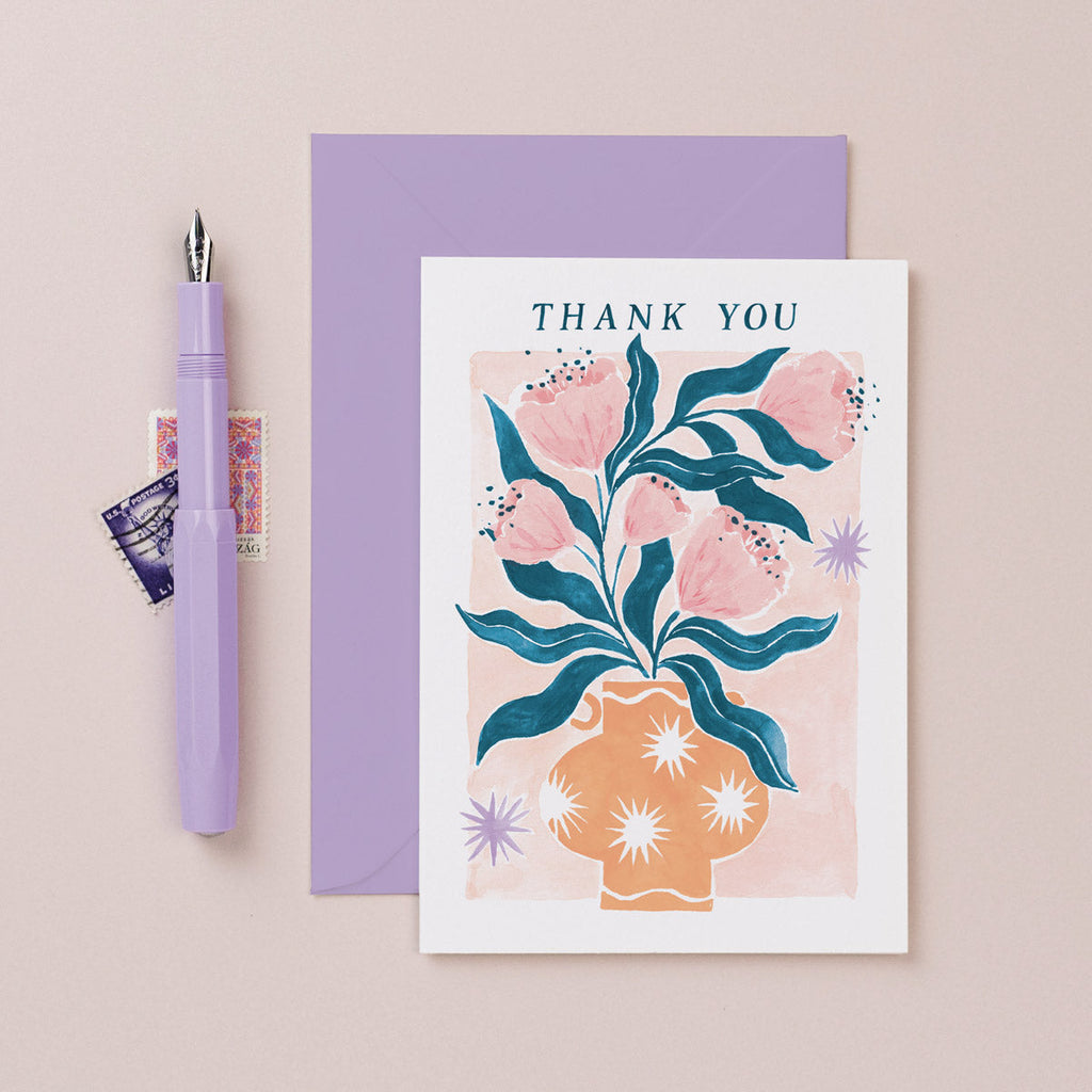 A modern vase illustration on a thanks card from the thank you card collection at Sister Paper Co.
