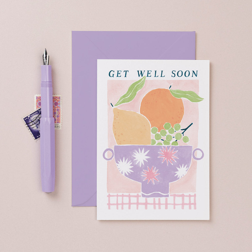 A modern fruit bowl illustration on card from the female get well soon card collection at Sister Paper Co.