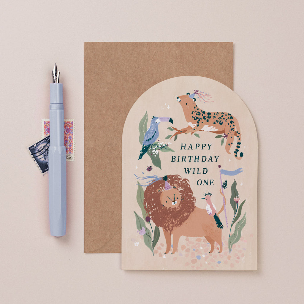 A kid's birthday card featuring jungle animals from Sister Paper Co