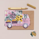 A birthday card of a flower truck from Sister Paper Co.