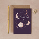 An illustration of moons and stars on a birthday card from the female birthday card collection at Sister Paper Co.