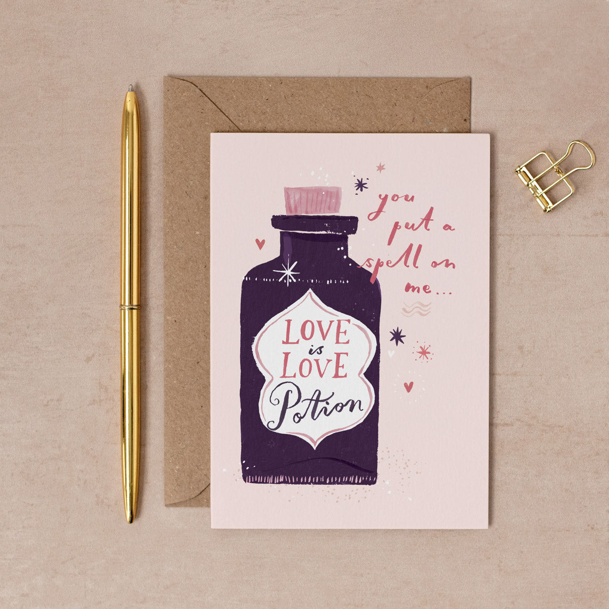 A hand painted love card for Valentine's Day or Anniversaries with the words  "You put a spell on me".