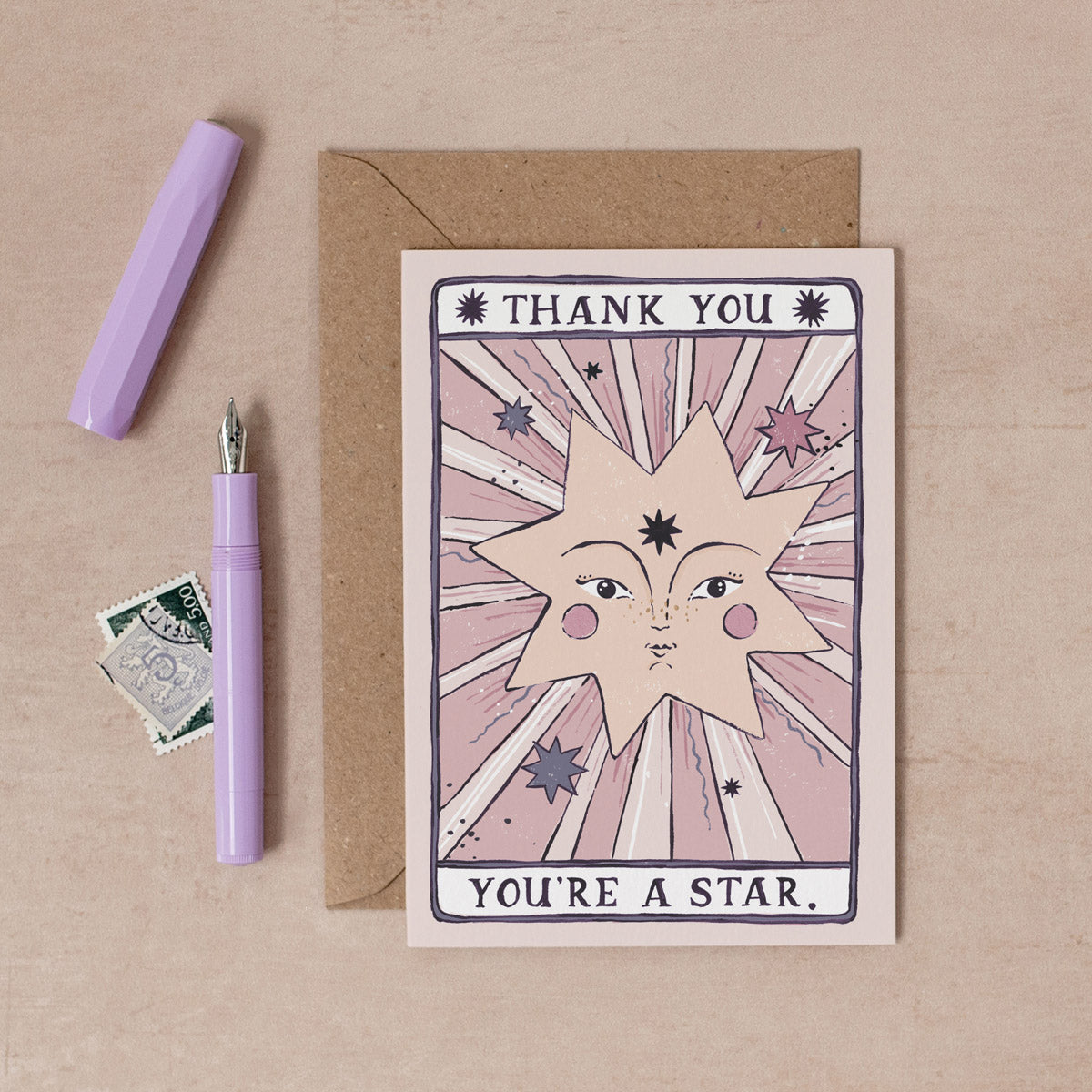 The You're A Star Thank You card from the Tarot collection at Sister Paper Co features an illustrated star.