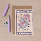 The Happiest Birthday card from the Tarot collection at Sister Paper Co features a hand-painted flower.