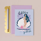 A birth of Venus and shell illustration on a birthday card from the feminist female birthday card collection at Sister Paper Co.