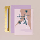 A funny muff illustration on a thank you card from the feminist card collection at Sister Paper Co.